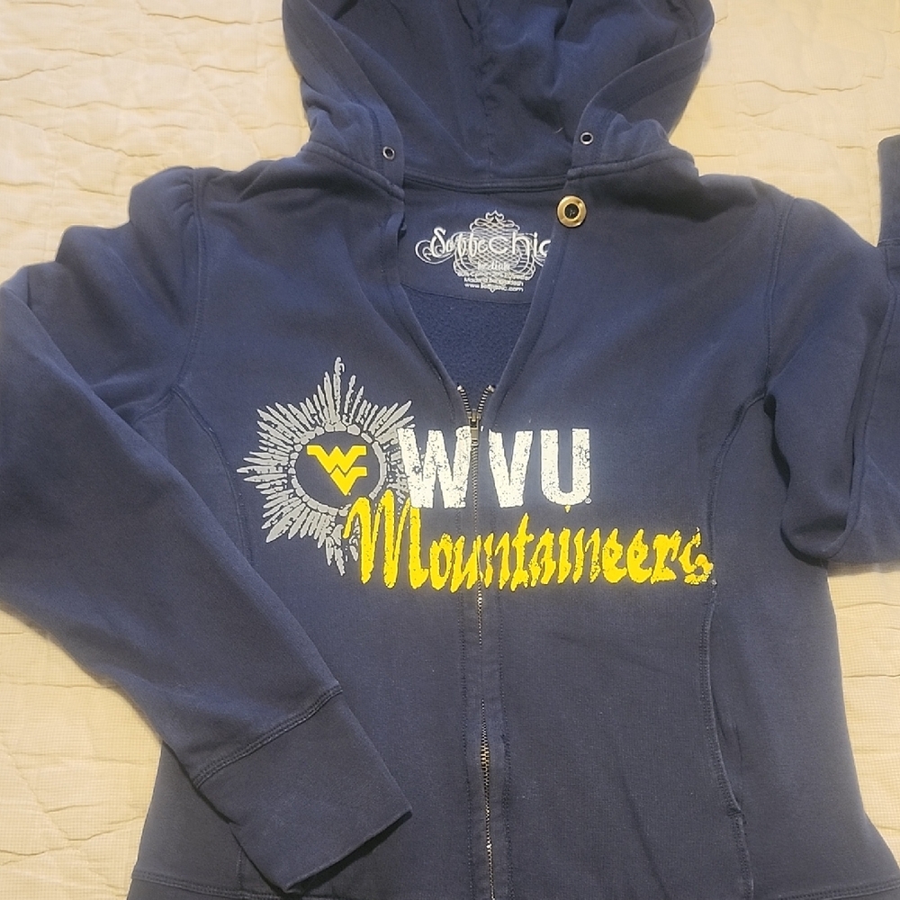 Blue WVU Mountaineers Zip Up Hoodie. Women's Size Medium